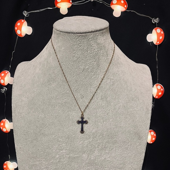 Anne Koplick Designs Gold & Blue Cross Pendant Necklace - Picture 1 of 9